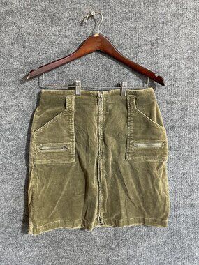 The Blues Skirt Womens 6 Green Corduroy Cargo Zip Front Pockets Short Mini
